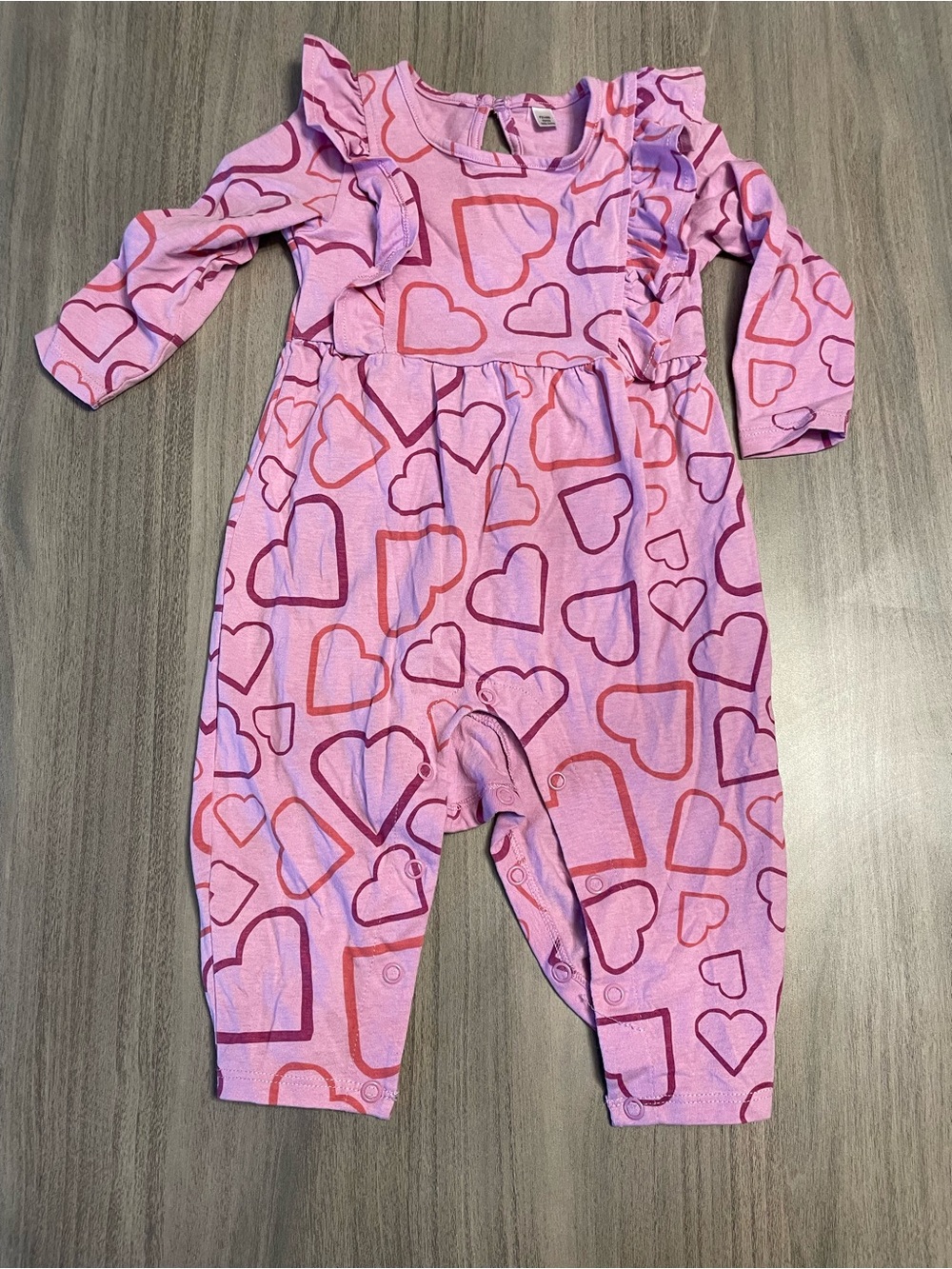 Okie Dokie Heart Print Ruffle Romper – 9 Months Valentine